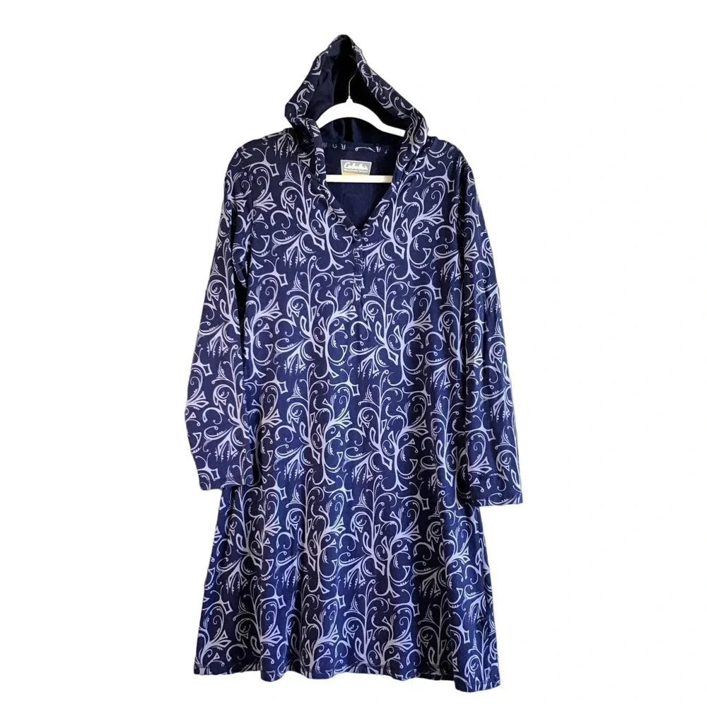 Cabela's Women's L Reg Dress Blue Knee Length Long Sleeves  with Hoodie